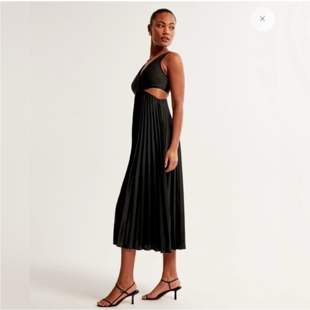 Abercrombie & Fitch Giselle Cutout Pleated Midi Dress Black XS Cocktail Party - Picture 2 of 9